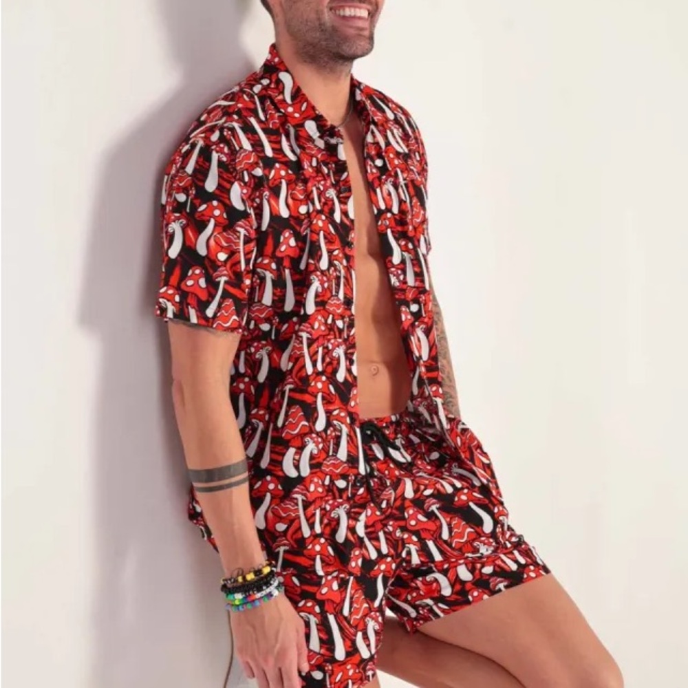 iHeartRaves Mushroom Paradise Men's Camp Shirt + Shorts